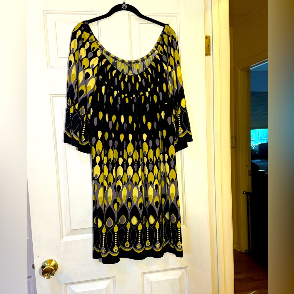 Muse Navy background muti color print dress